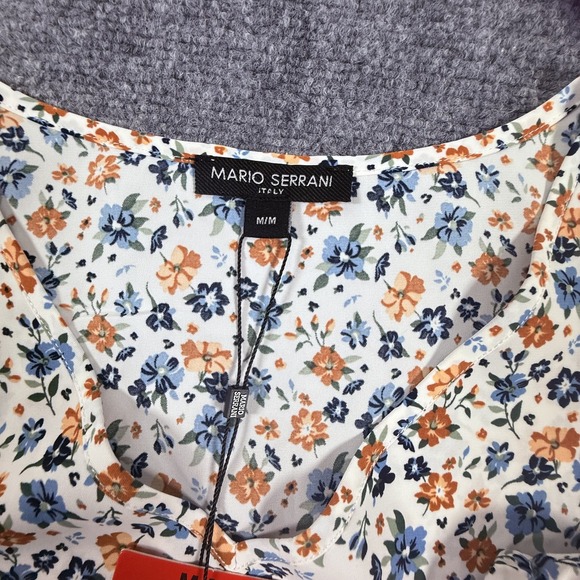 Mario Serrani Blouse Womens Medium Floral V Neck 3/4 Sleeve Lightweight Top - Picture 3 of 8